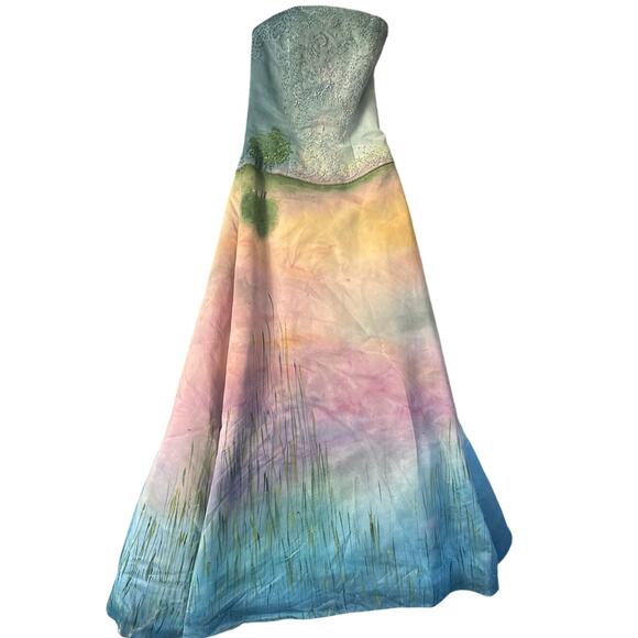 Hand-Painted One of a kind Strapless Beaded Sunset Ombre Gown -Art Couture Sz 6 - Picture 15 of 16